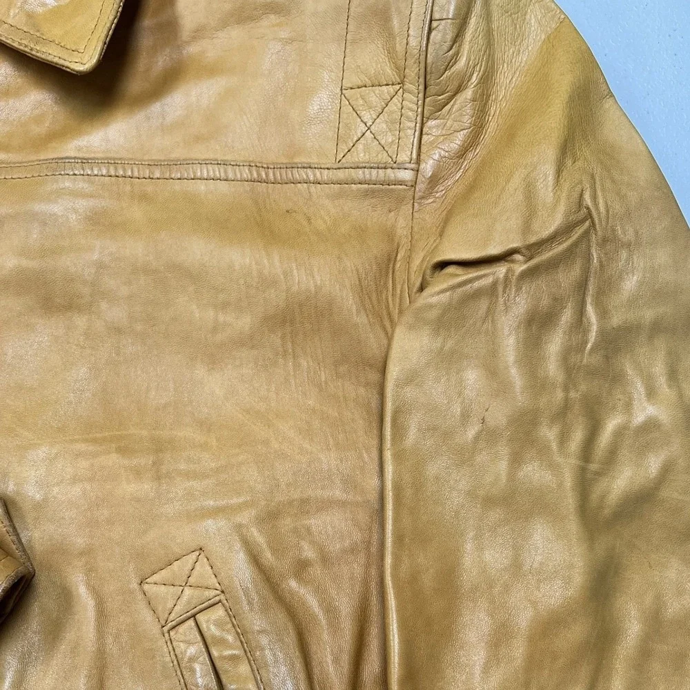 Alexandre Leather Jacket Mens 42 Tan Vintage Bomber Zip Up Coat